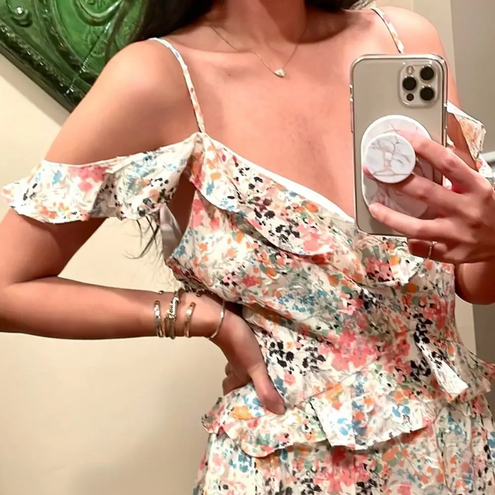 RACHEL Rachel Roy Floral Ruffled Maxi Sun Dress NWT Eggshell Combo